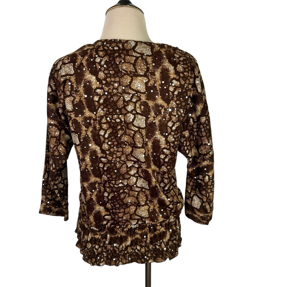 ISABELLA RODRIGUEZ New Animal Print Alligator TOP S Cowl Blouse Chic Maximalist - Picture 4 of 17